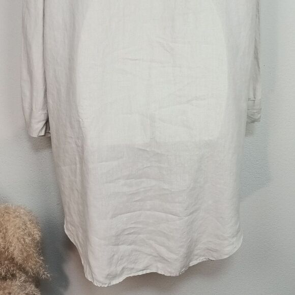James Perse Women Sandy Beige Long Sleeve Button Down Linen Shirt Dress sz L - Picture 9 of 11